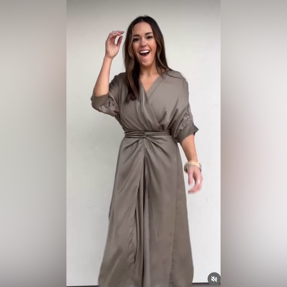 Olive Satin Wrap Midi